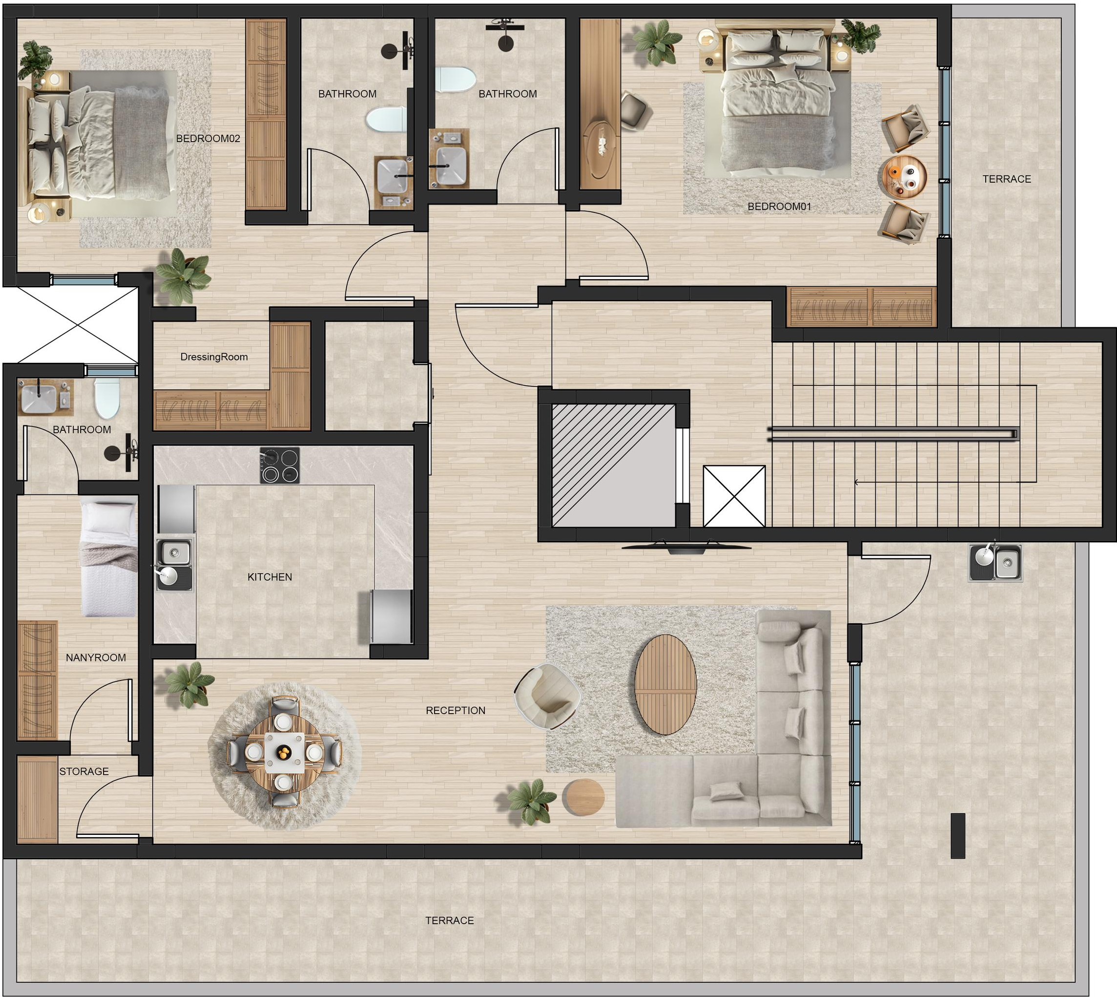 3-Bedroom Apartment Layout